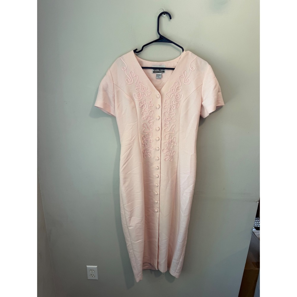 Sheri Martin New York Vintage Pink Soutache Embroidered Button Midi Dress 10
